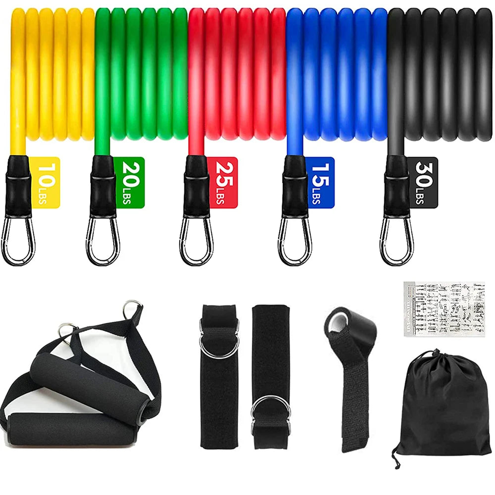 11PCS Elastic Rubber Resistance Expander Bands for Bodybuilding, Home Gym Equipment, Weight Training, Fitness